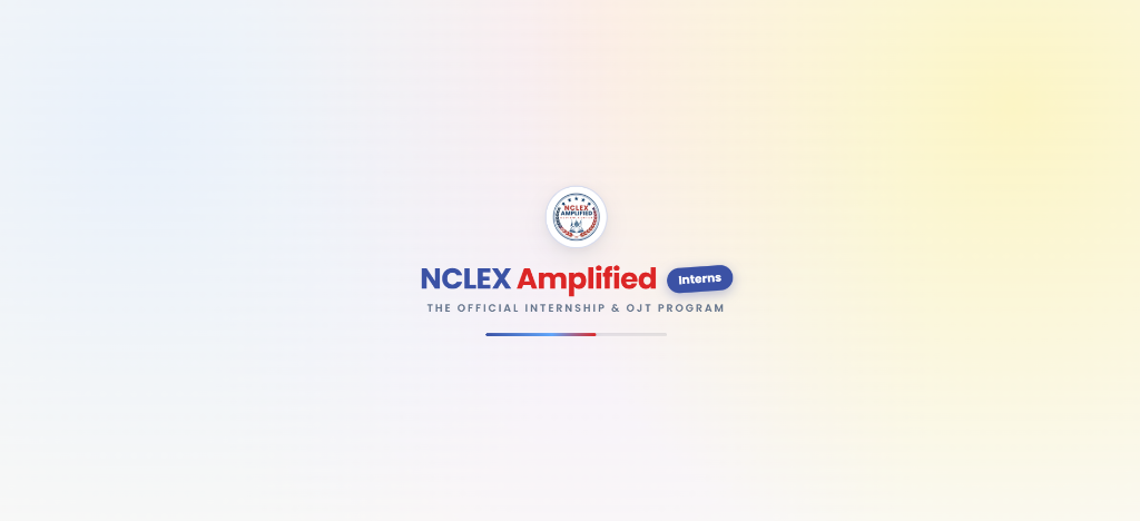 Loading screen with the NCLEX Amplified Interns logo and a progress bar